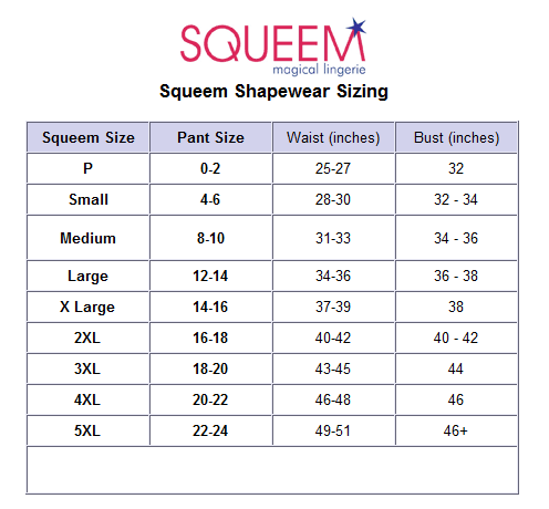 The Squeem Size Chart