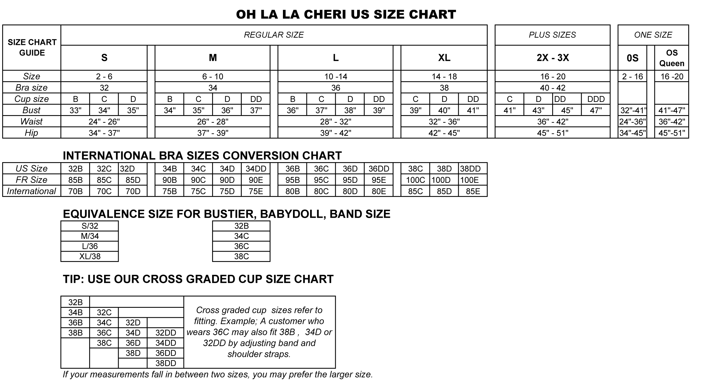 Xoxo Size Chart