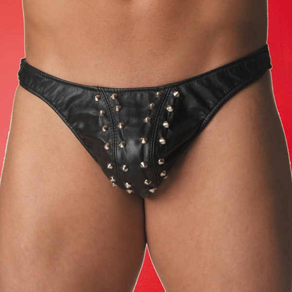 LEATHER STUDDED THONG