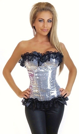 Silver Sequin Pin-Up Burlesque Corset