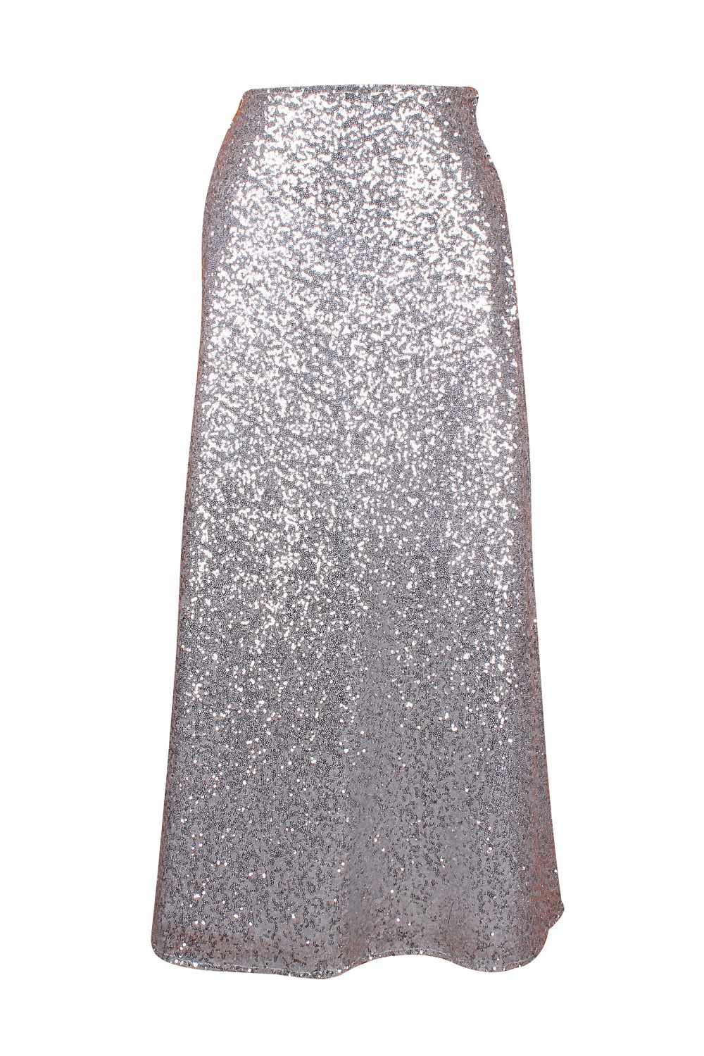 Long Sequin Skirt with Thigh High Slit - Silver