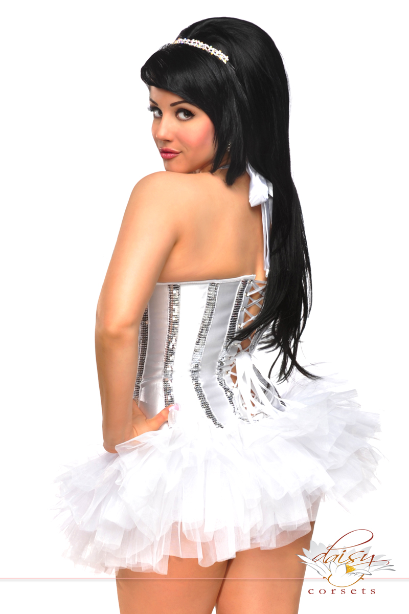 White Showgirl Burlesque Corset - Plus