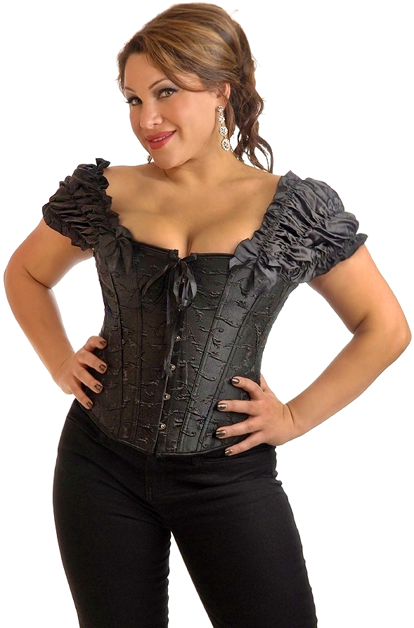 Embroidered Black Peasant Corset Top