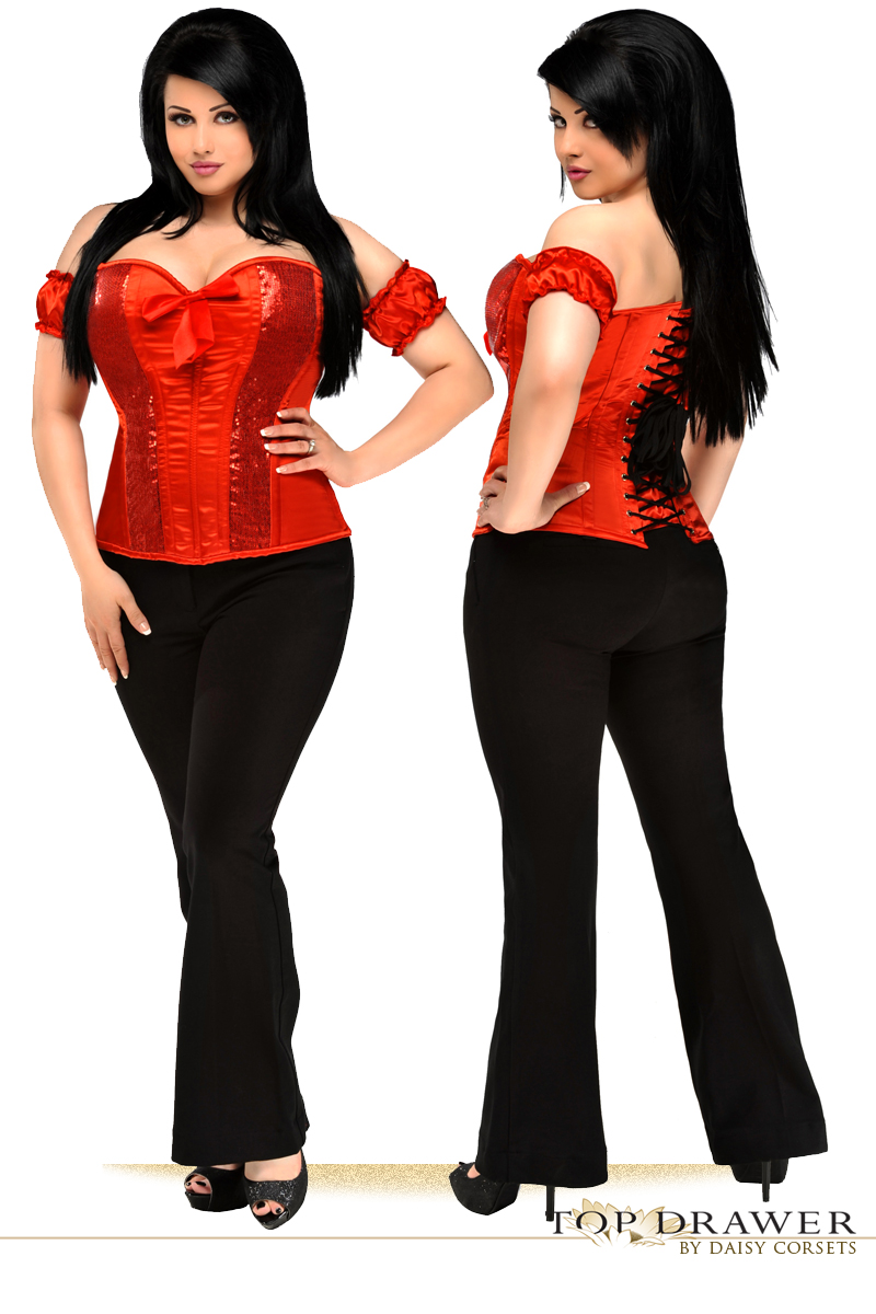 Top Drawer Steel Boned Red Sequin Corset