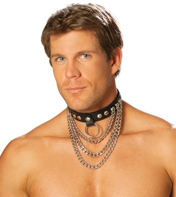 Leather Bondage Collar with Chains