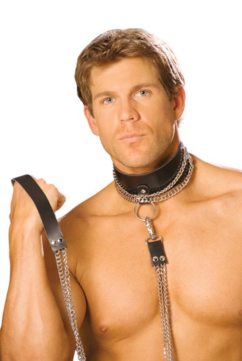 Leather Unisex Choker with Chain and Leash