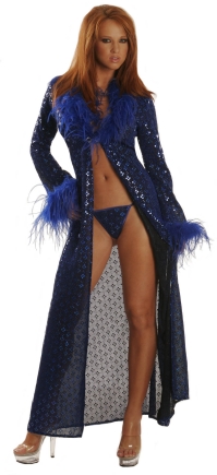 Bell Sleeve Sequin Robe w-Feather Trim