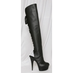 Bliss - 6 Inch Lace Back Leather Thigh Boot